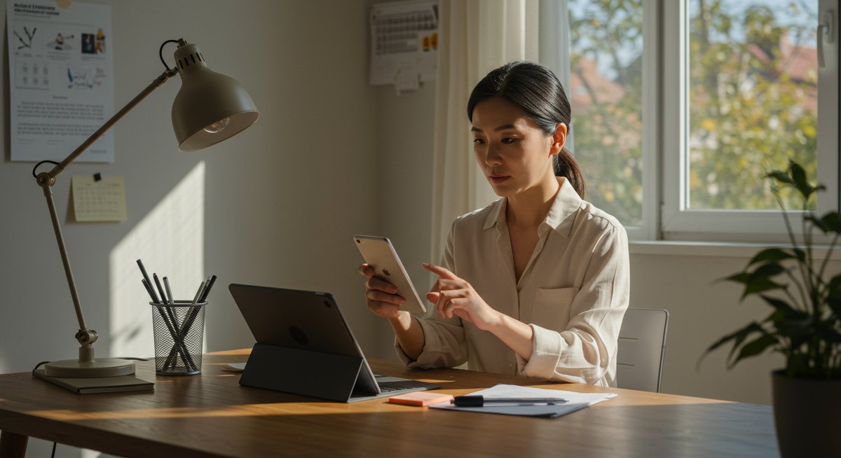 Digital decluttering visualization showing app minimalism strategies with clean workspace and organized digital tools