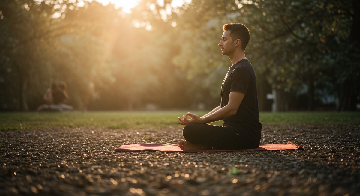 Mindful meditation practice in nature with natural lighting