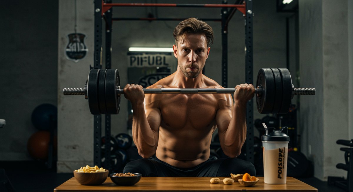 Vegan athlete building muscle with plant-based nutrition in a professional gym setting