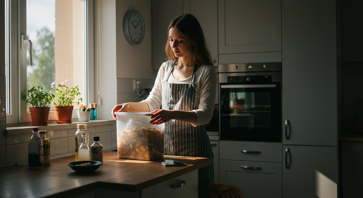 Vegan home transformation: Cruelty-free cleaning products and sustainable living essentials arranged in modern kitchen