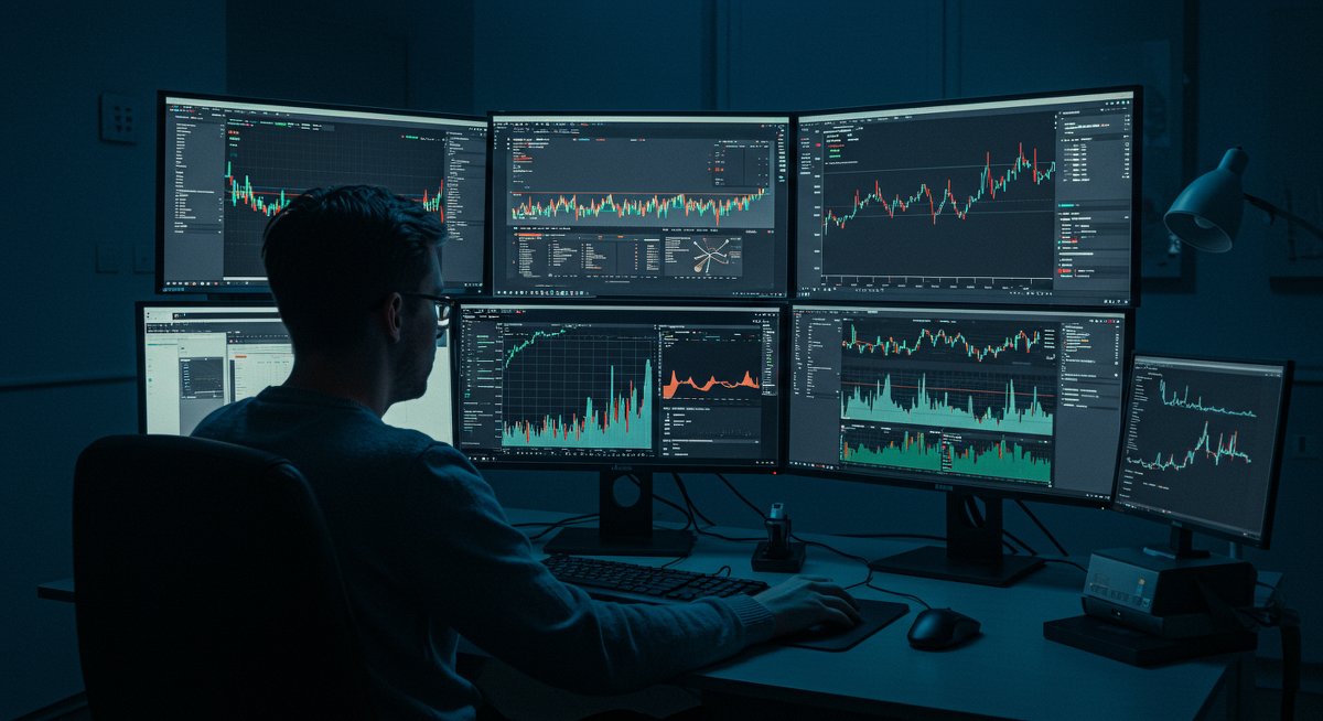 Crypto trader analyzing global tax implications and international trading strategies with digital tools