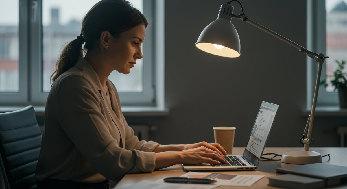 Mid-career professional optimizing LinkedIn profile for career growth with modern professional design