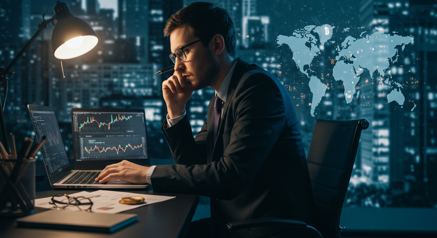 International crypto trader making informed sell decisions for maximum Bitcoin profit