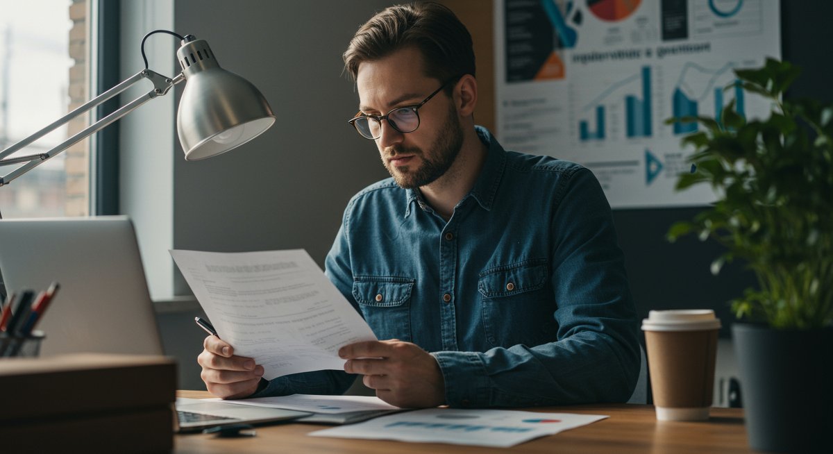 European P2P investor reviewing legal documents and financial plans for platform closure preparedness