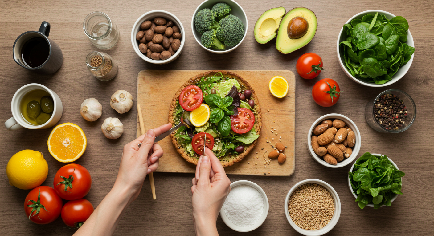 Vegan athlete preparing a high-protein plant-based meal in a modern kitchen.