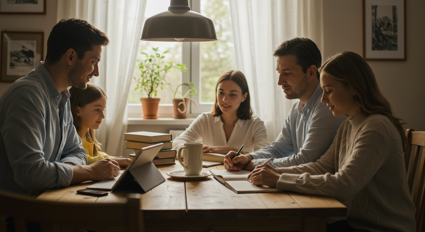 Family celebrates a successful minimalist home decluttering effort, with an aspirational yet achievable lifestyle.
