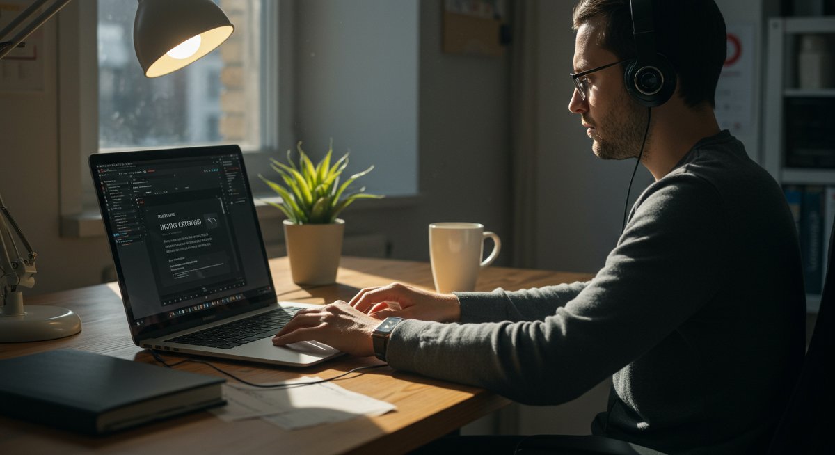 Experienced digital nomad securing remote work with VPN connection in modern co-working space