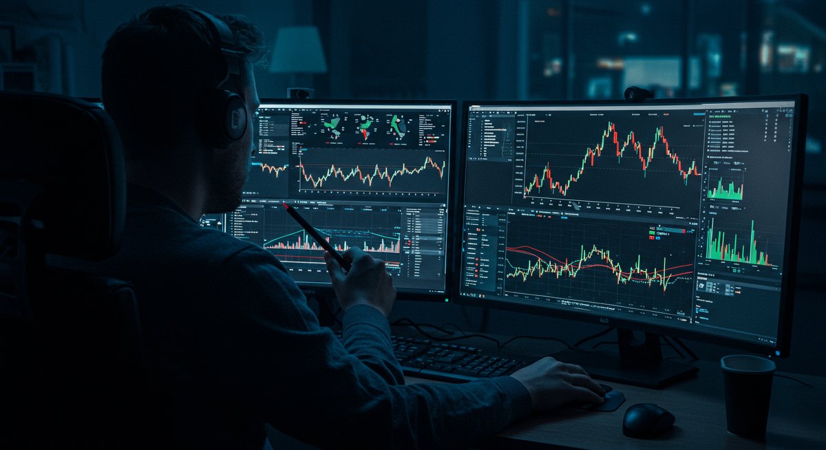 Bitcoin trading strategy analysis with Pump.fun charts and dual screen setup for international crypto investors