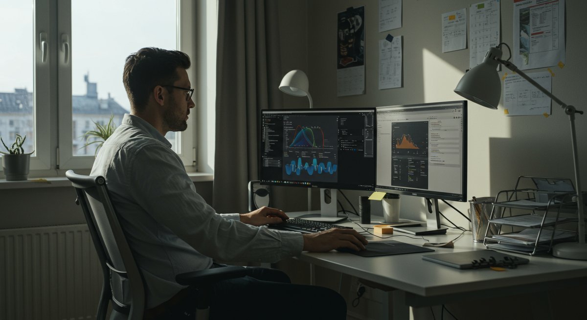 Experienced budgeter managing debt payoff strategy with professional home office setup