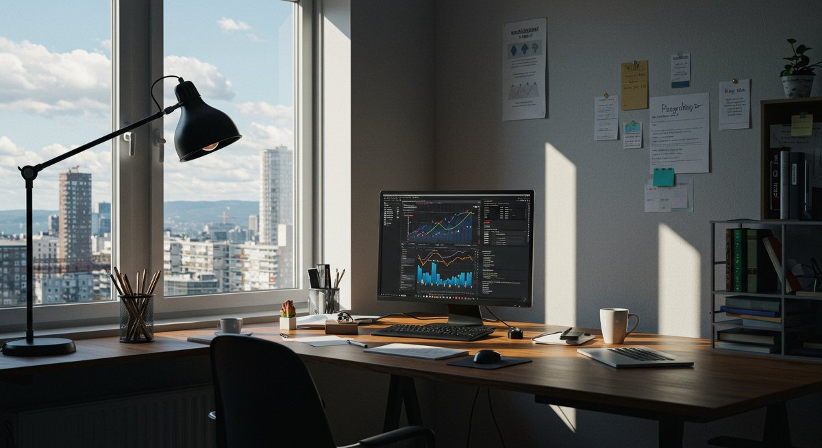 Adult learner using spaced repetition flashcards with laptop displaying memory techniques