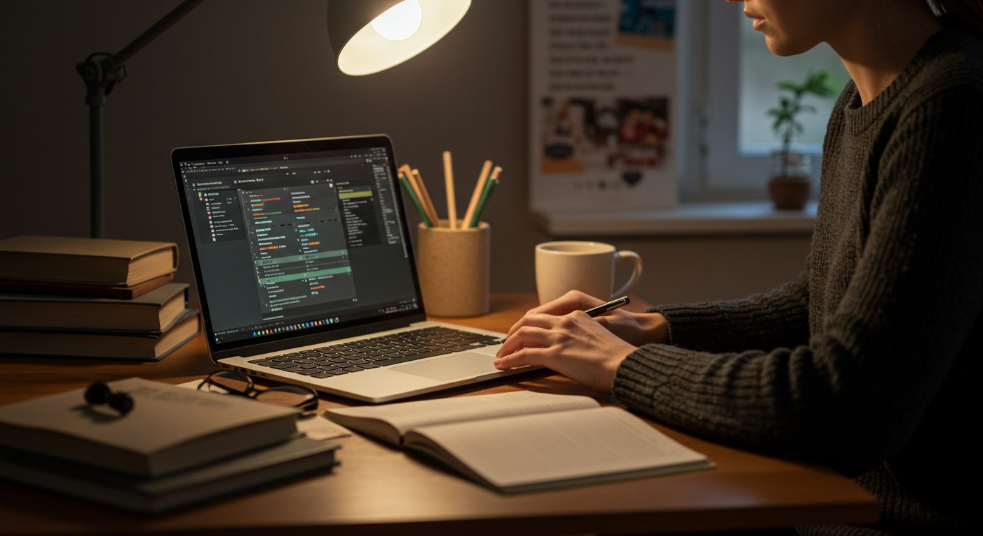 Adult learner using Pomodoro timer to stop procrastinating, time management for study