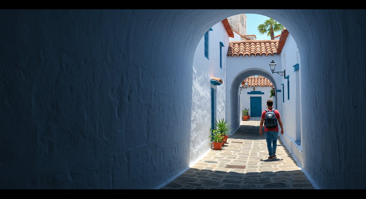 Experienced traveler handling passport emergency at embassy with official documents and phone, professional travel illustration