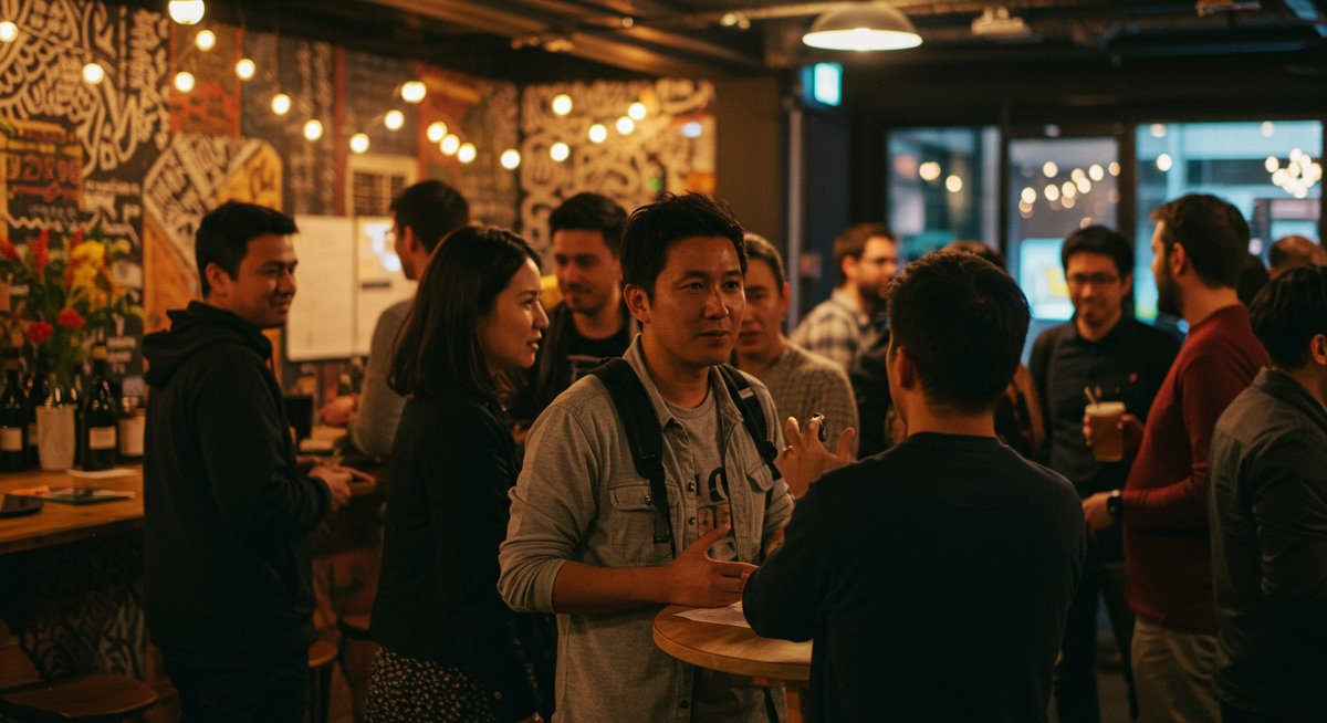 Digital nomads building community in a co-living space with diverse international guests