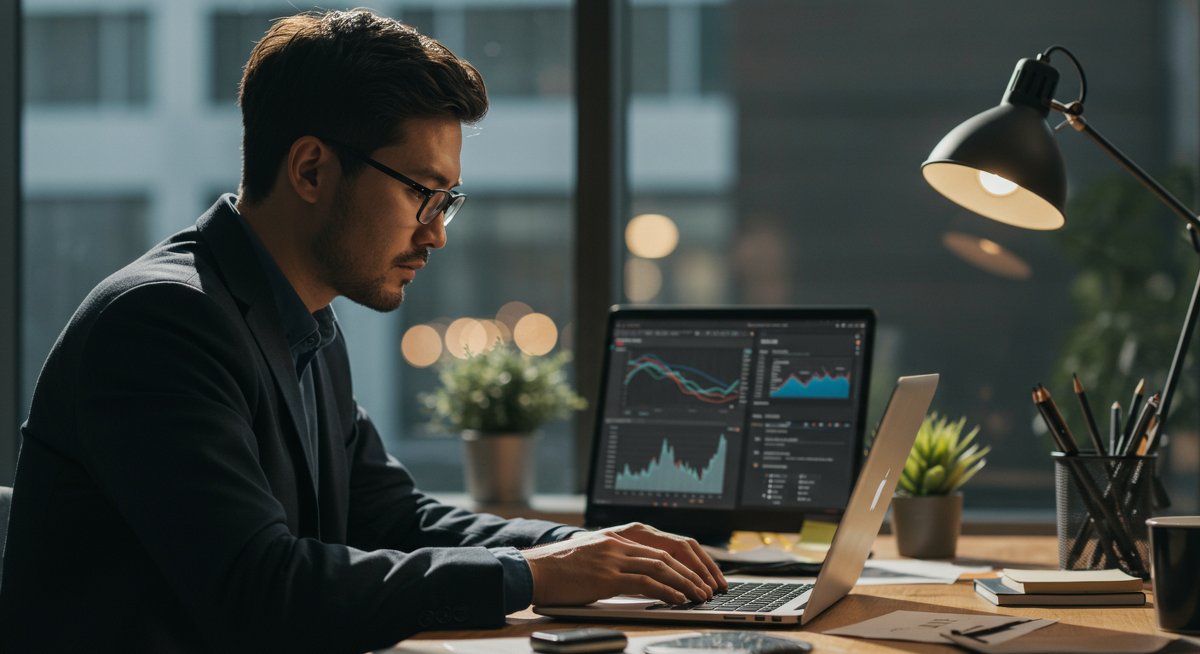 P2P lending Nordics 2025 - Professional investor analyzing Nordic P2P platforms in modern Scandinavian office environment
