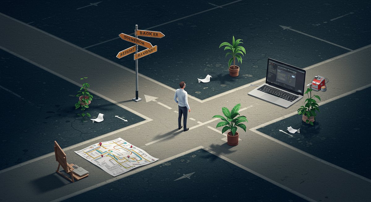 Career transition visualization showing professional growth and new opportunities through symbolic elements