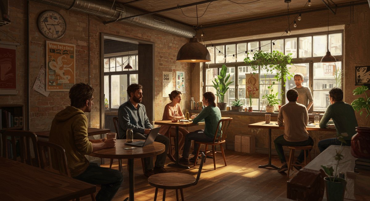 Digital nomads building community through networking at a co-living space