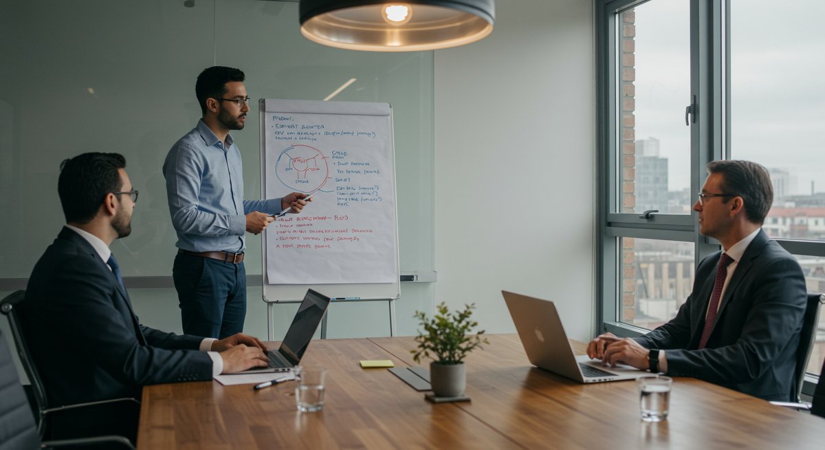 Professional mid-career individual demonstrating soft skills in a modern workplace setting