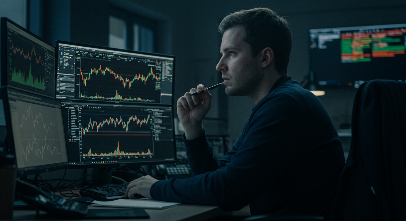 A global Ethereum trader analyzing cryptocurrency markets on multiple screens