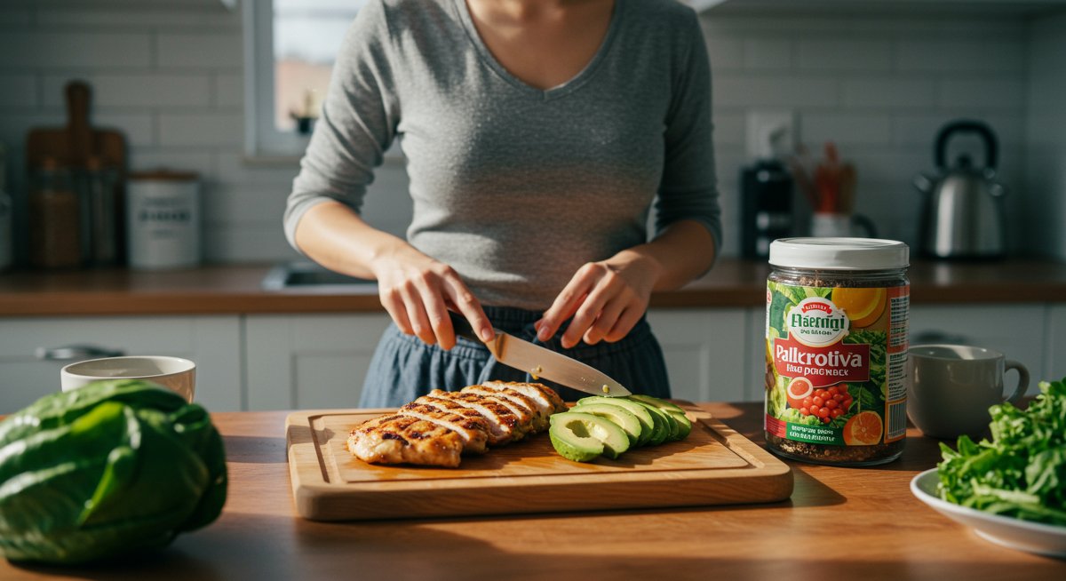 High-protein snack preparation in a modern kitchen with fresh ingredients