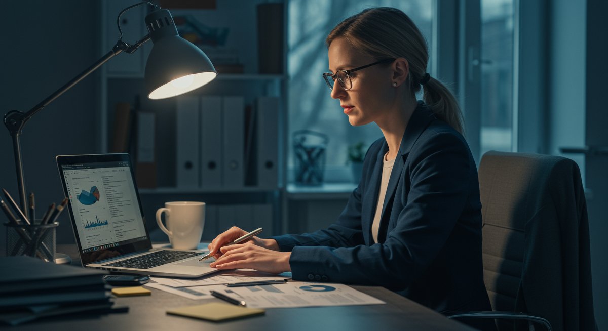 European P2P lending tax optimization strategies - professional woman reviewing financial documents in modern workspace