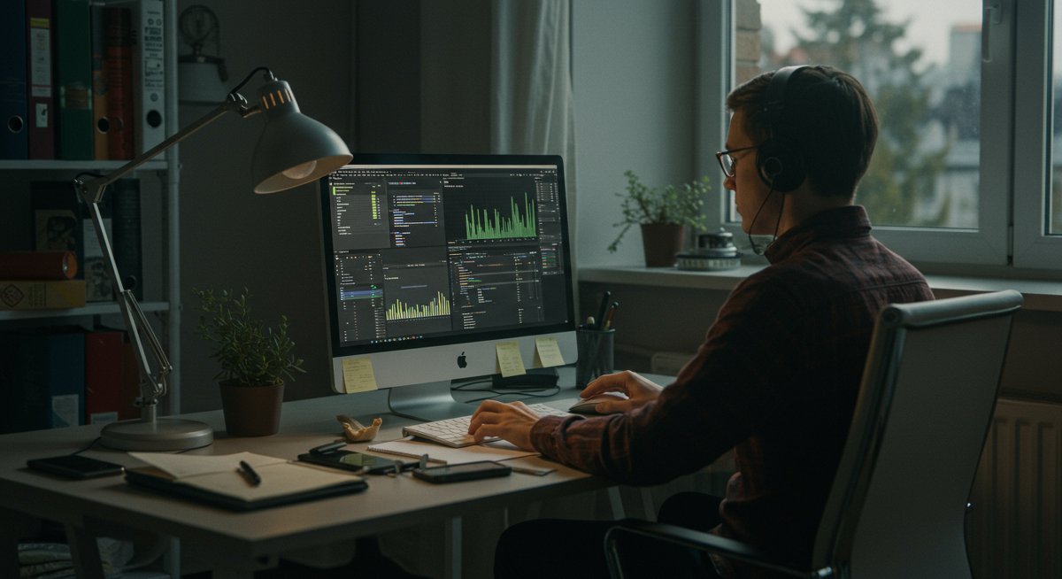 Freelance success 2025: Professional workspace with digital tools and ergonomic setup for freelance professionals