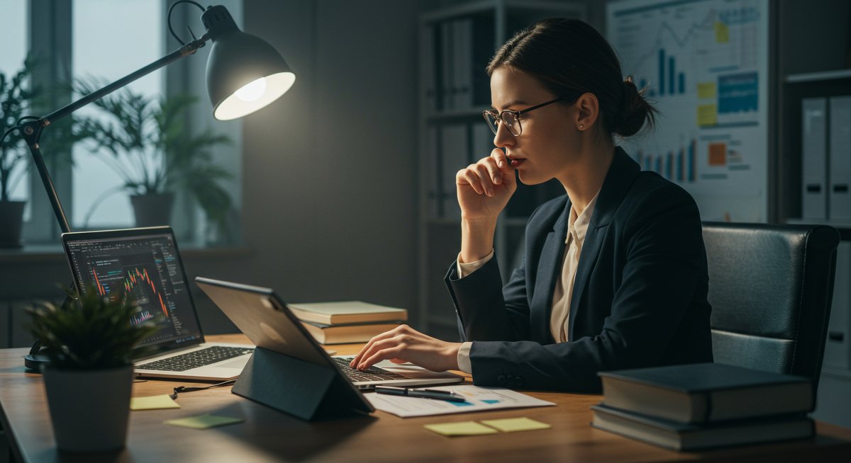 Experienced crypto trader analyzing swap rates in professional workspace