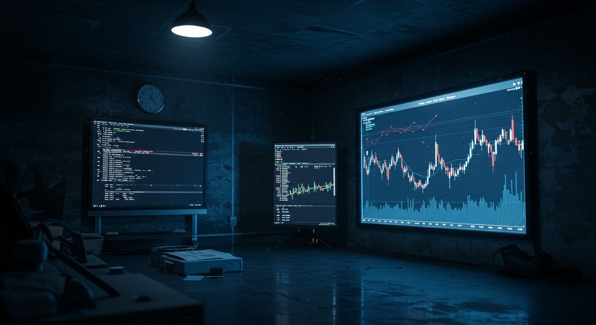 Experienced crypto trader analyzing stuck transaction recovery with professional setup