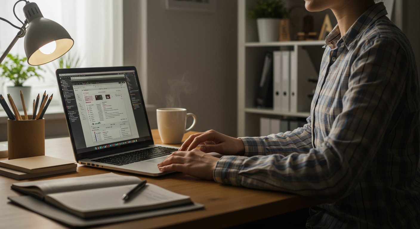 A person at a desk with a laptop and coffee, engaging in a morning deep work session using time blocking techniques to maximize efficiency.