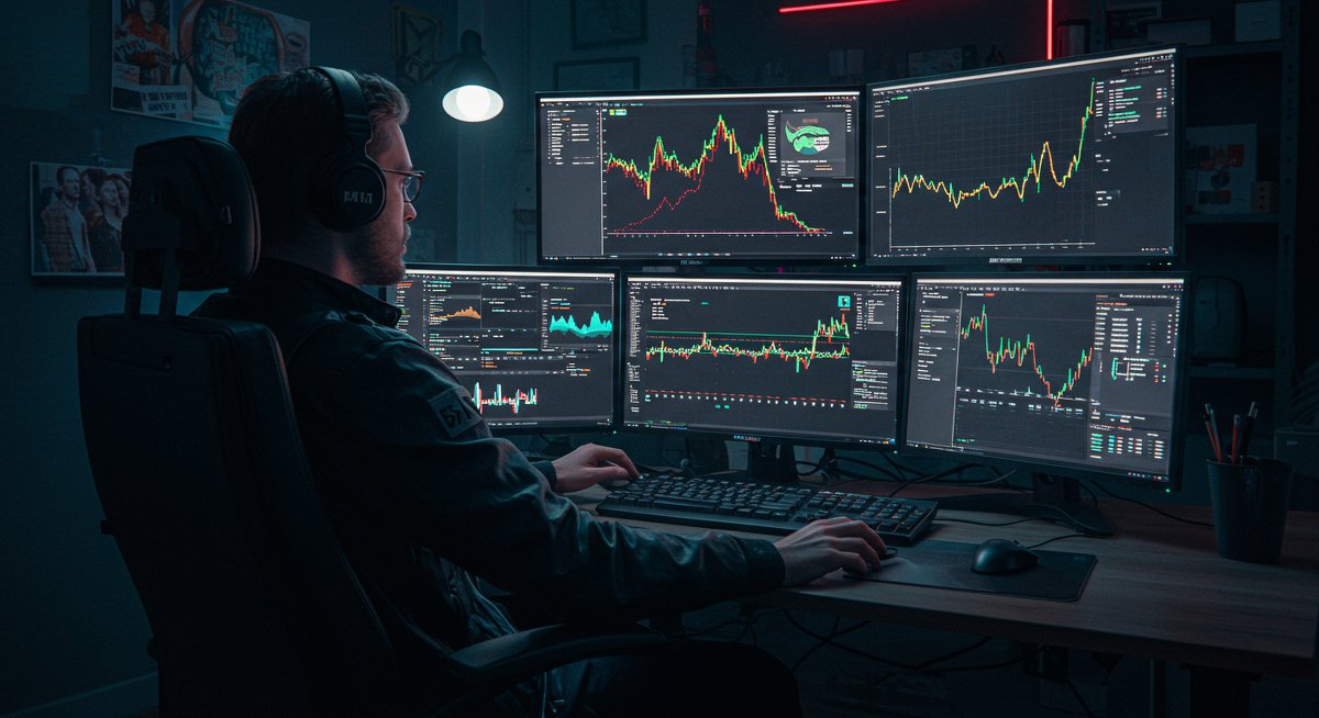 Bitcoin trading strategy analysis - dual screen crypto setup showing Pump.fun and DexScreener charts
