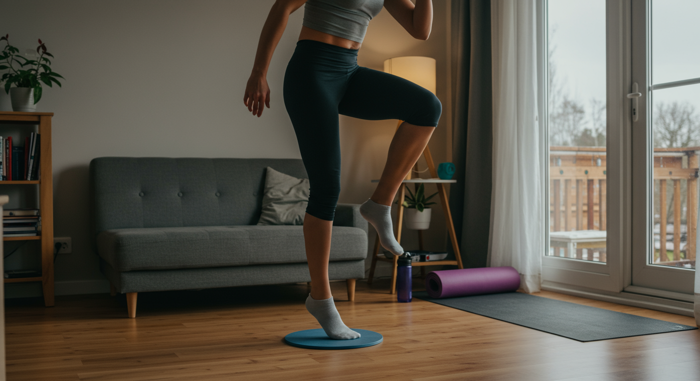 Beginner performing jumping jacks at home for cardio workout