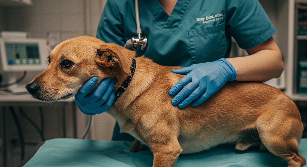 A dog showing signs of skin allergies being treated by a vet, highlighting the importance of addressing dog skin allergies