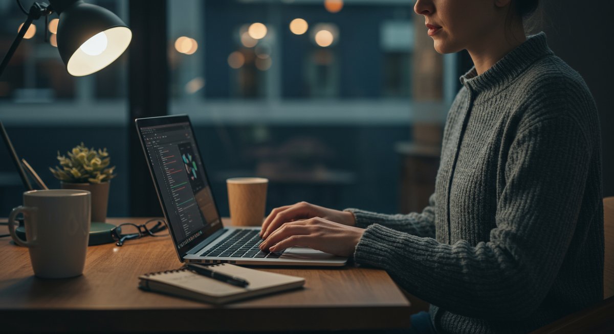 Digital nomad using laptop with secure internet connection in modern workspace