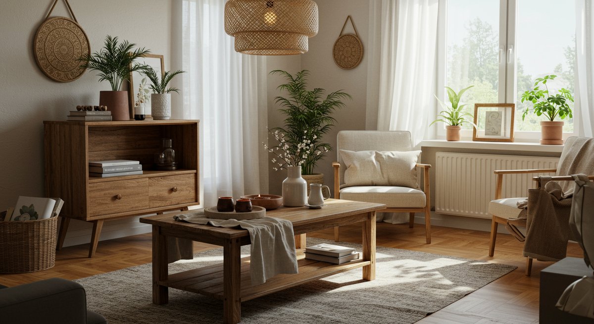 Upcycled furniture makeover in a sustainable home decor setting with natural materials and eco-friendly elements