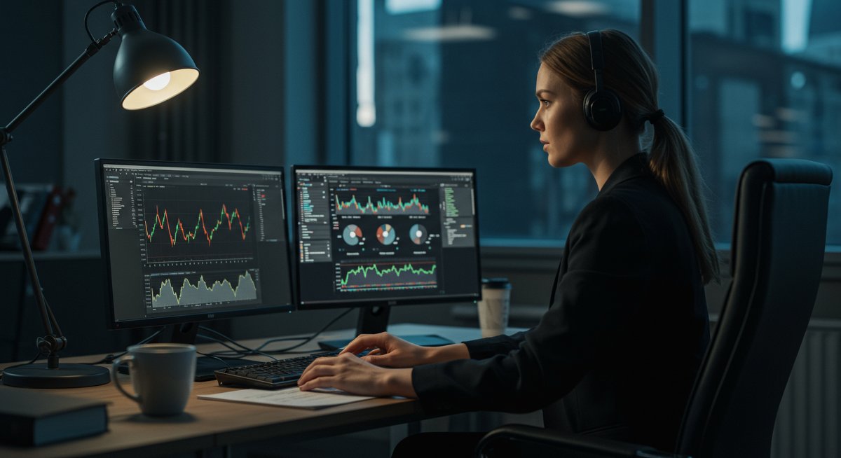 Experienced crypto trader analyzing swap rate strategies in luxury business environment