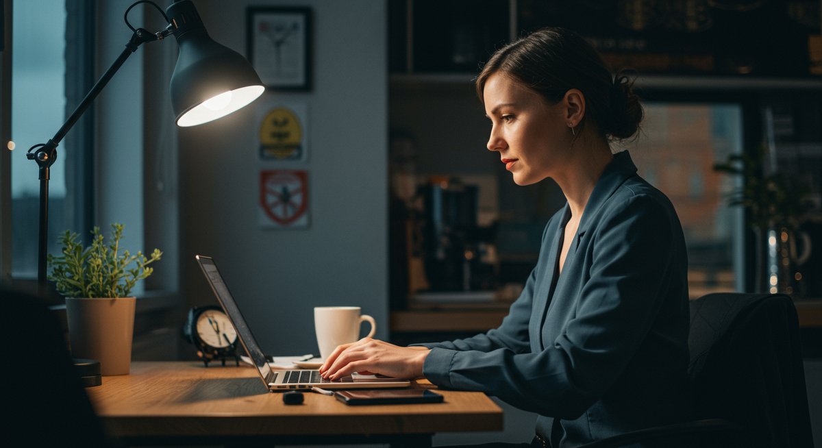 Digital nomad working remotely with fast internet connection in modern workspace