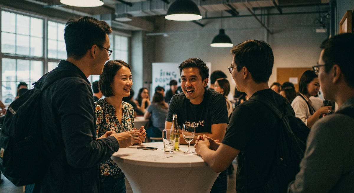 Beginner digital nomads enjoying co-living community at a modern shared workspace with collaborative atmosphere
