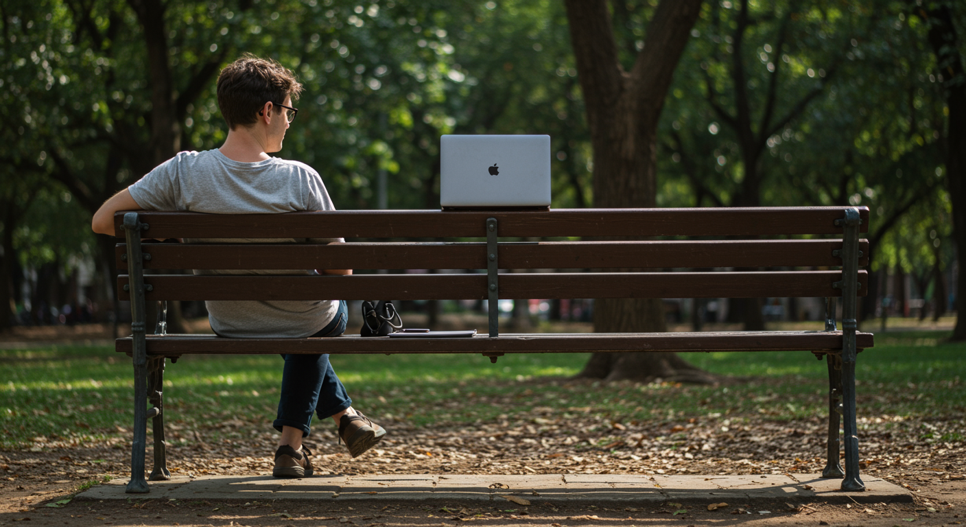 A digital nomad taking a mindful break in a park
