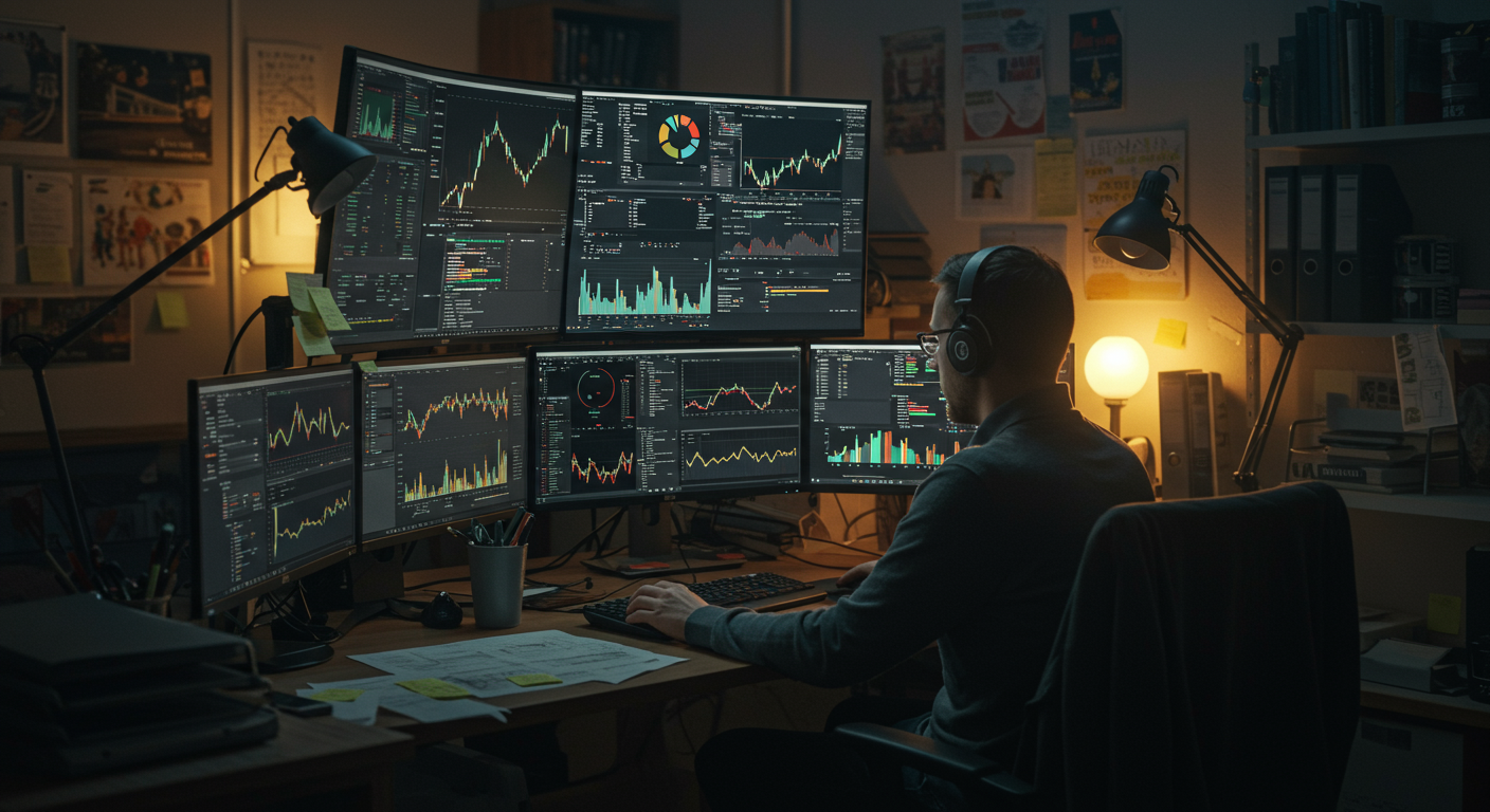 Crypto trader analyzing Bitcoin market trends for optimal profit taking