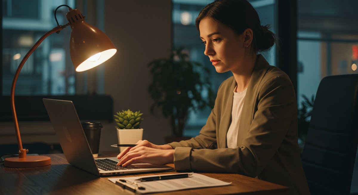 Digital nomad reviewing finances and managing budgets in a modern co-working space