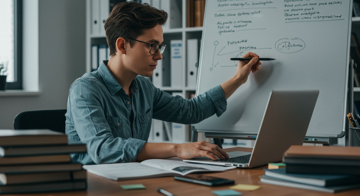 Adult professional engaged in neuroscience-backed study habits with modern learning tools