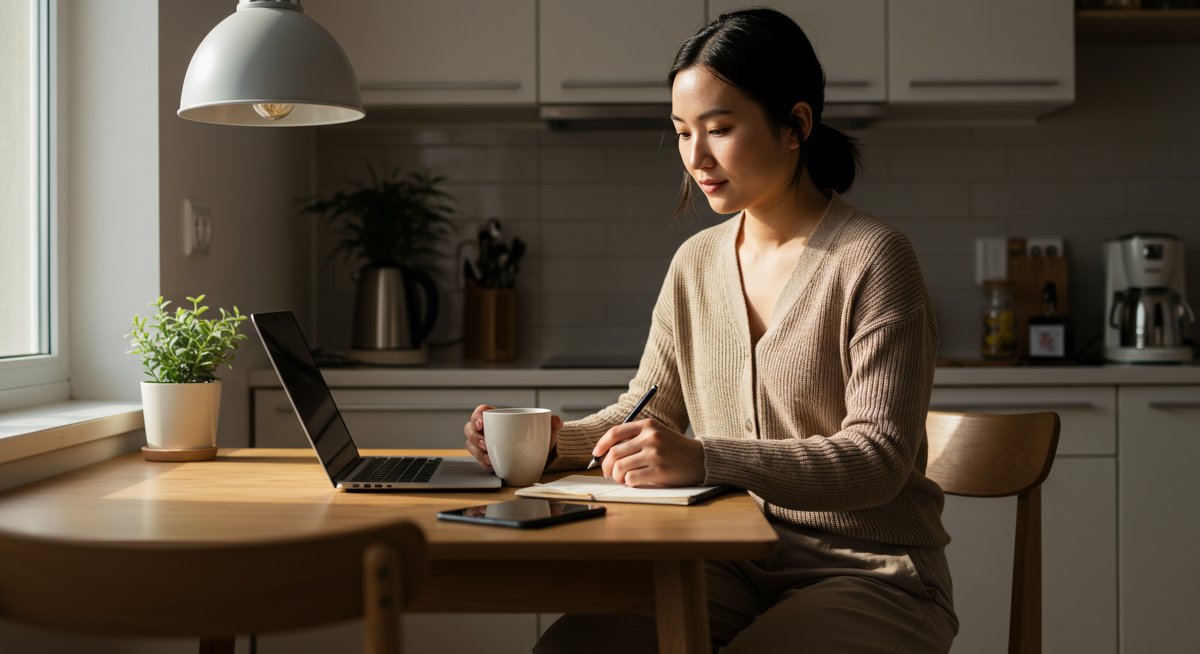 Confident young woman practicing eco-friendly minimalist living with sustainable lifestyle planning