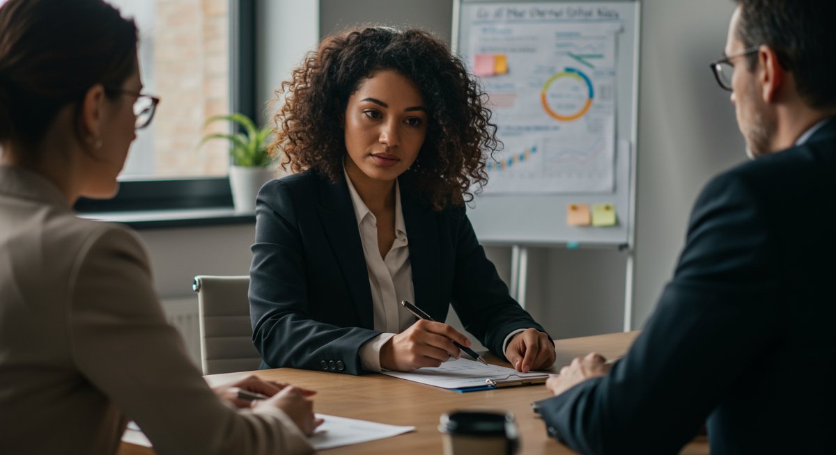 Mid-career professional negotiating salary in professional office