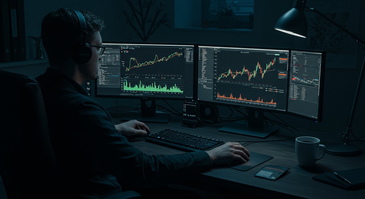 Bitcoin trading strategy analysis with Pump.fun charts and Ethereum price action on dual monitors