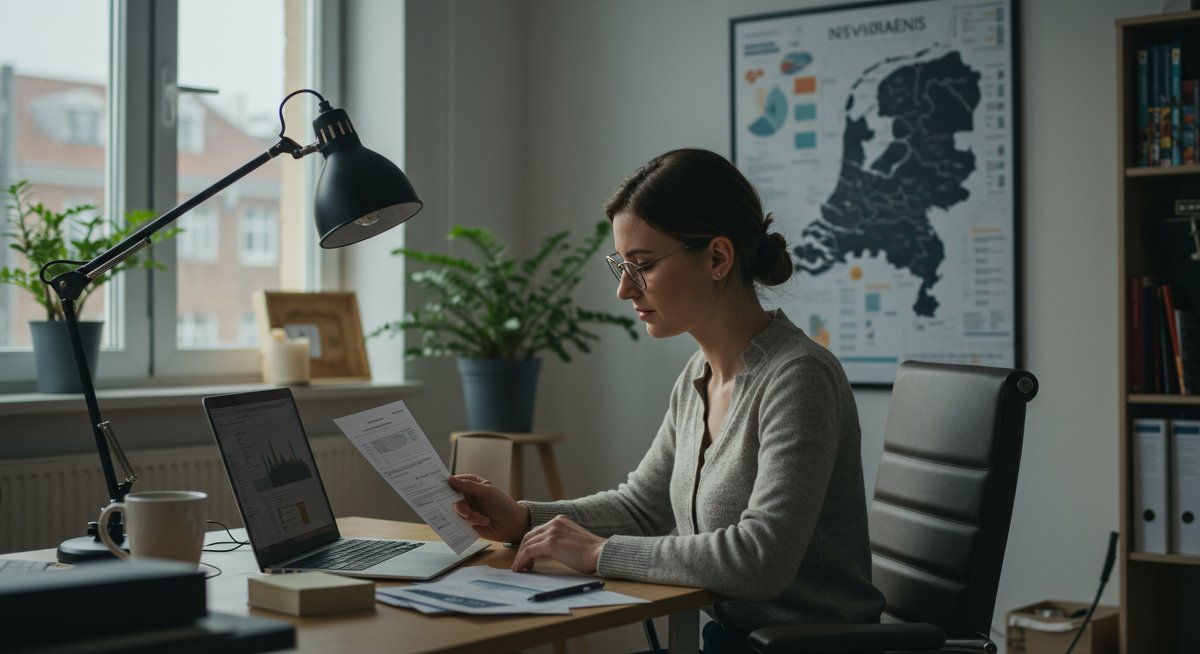 P2P lending tax optimization - professional workspace showing digital nomad reviewing financial documents in Netherlands co-working space