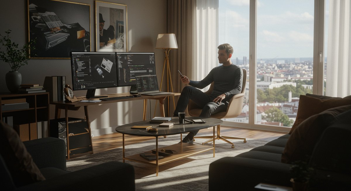 Luxury budgeting illustration showing experienced financial planner managing high-end lifestyle expenses with professional budgeting tools in modern workspace