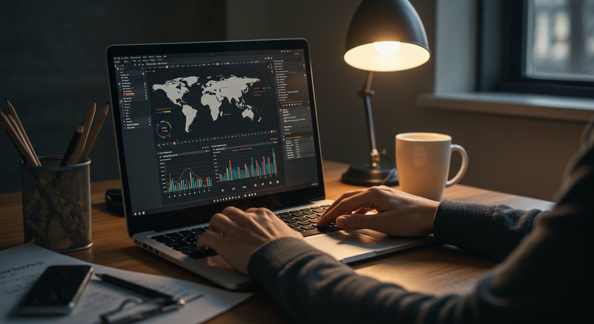 European P2P investor analyzing portfolio strategy with financial metrics and diversification visualizations