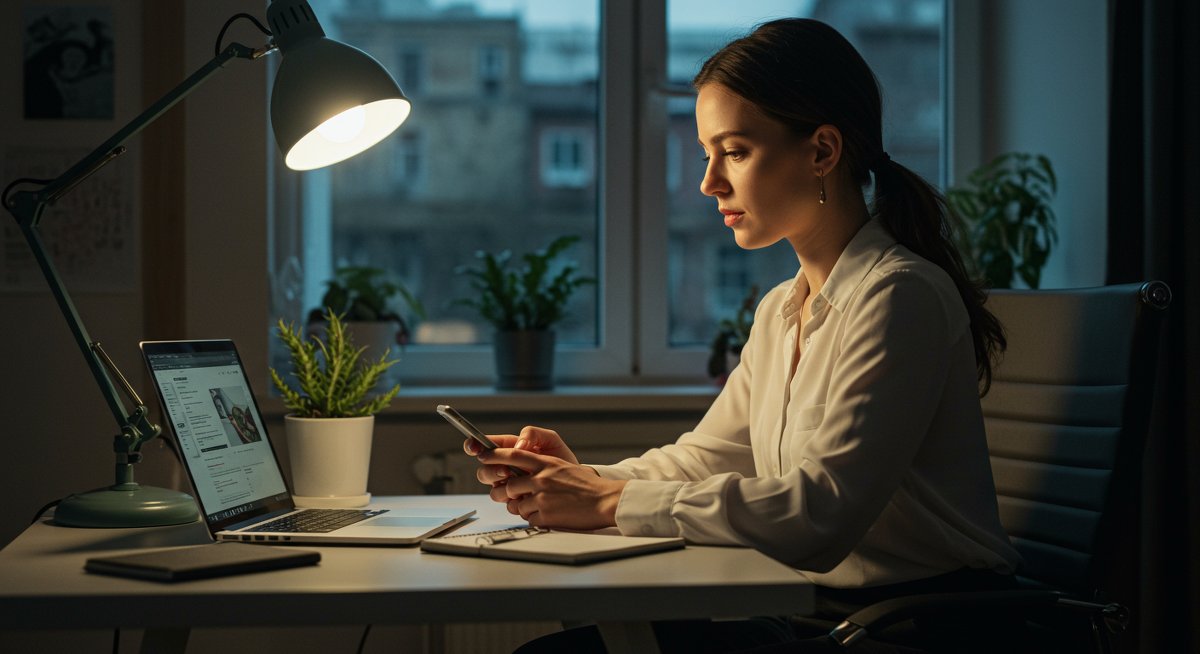 Digital decluttering illustration showing app minimalism strategies for 2025, featuring clean workspace and minimalist tech setup