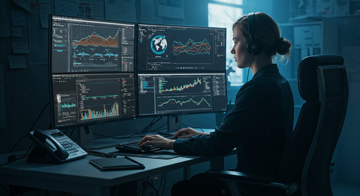 Experienced trader analyzing crypto fees in professional workspace