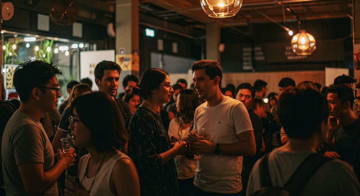 Digital nomad community networking in a co-living space with diverse participants