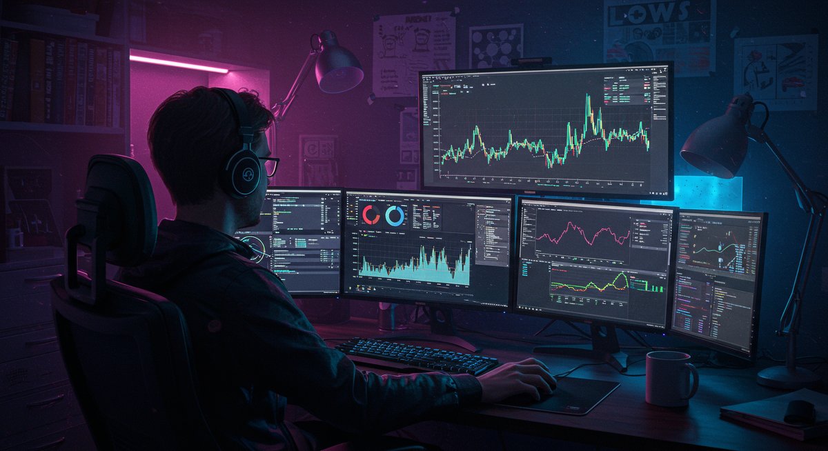Bitcoin 400% surge analysis - degen monitoring Pump.fun and DexScreener charts with glowing screen effects